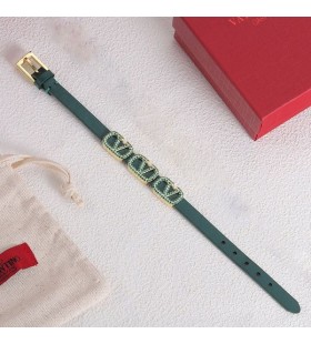 Valentino VLogo Signatur Armband I Kalvskinn Med Gröna Kristaller