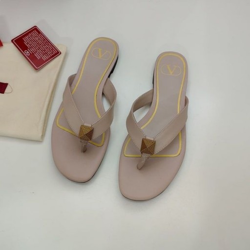 Valentino Bir Damızlık Flip-Flop Slaytlar Kadın Dana Derisi Haki
