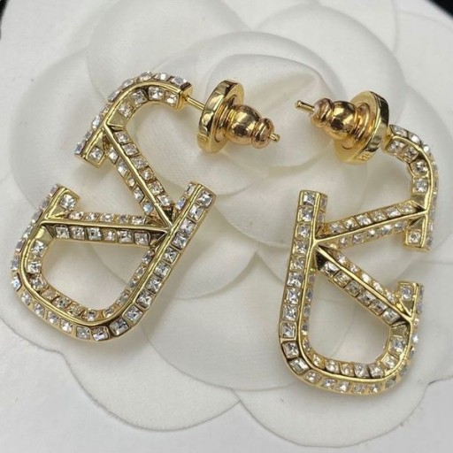 Rhinestones Altın ile Metal Valentino Küçük VLogo imza Küpe