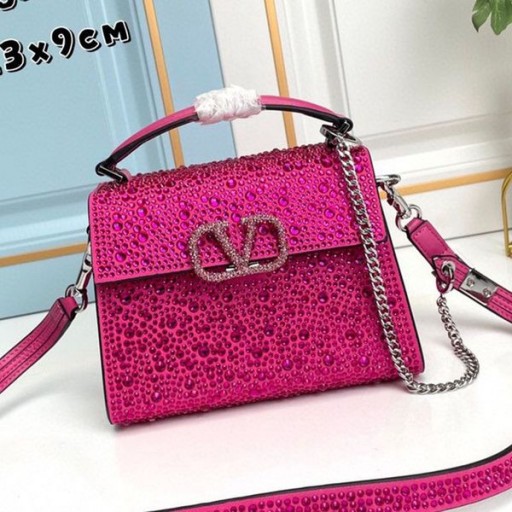 Dana Derisi Gül/Gümüşten Işıltılı Kristallere Sahip Valentino Mini Vsling El Çantası