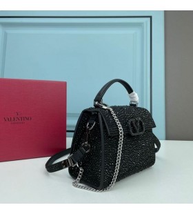Dana Derisi Siyah Işıltılı Çıtçıtlı Valentino Mini Vsling Çanta