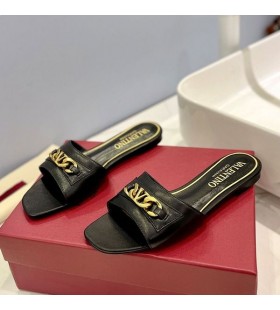 Valentino VLogo Zincir Slaytlar Kadın Dana Derisi Siyah