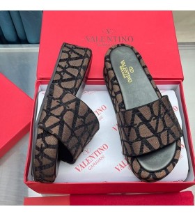 Valentino Platform Slaytlar Kadın Toile İkonograf Kumaş Kahve
