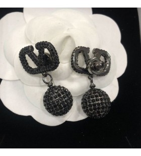 Valentino Mini VLogo İmza Kolye Küpe Metal kristal toplar Siyah