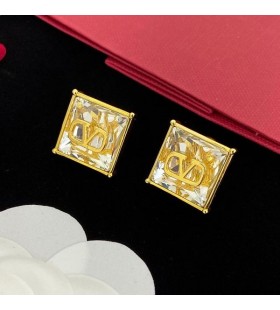 Valentino VLogo Kare Kristal Beyaz Metal İmzalı Küpeler