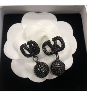 Valentino Mini VLogo İmza Kolye Küpe Metal kristal toplar Siyah