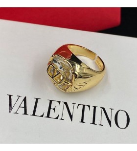 Valentino VLogo İmzalı Pırlantalı Altın/Beyaz Metal Açık Halka