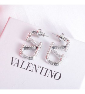 Rhinestones Gümüş ile Metal Valentino Küçük VLogo İmza Küpe