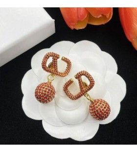 Valentino Mini VLogo İmza Kolye Küpe Metal kristal toplar Altın / Kırmızı