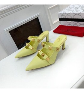 Valentino Roma Damızlık Topuklu Katır Askılı Kadın Dana Derisi Limon