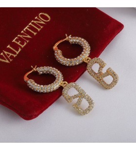 Valentino VLogo İmza Pin Kolye Küpe Kristalleri İle Metal Altın