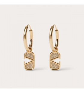 Swarovski Kristalleri Altın ile Metal Valentino Küçük VLogo İmza Pin Küpe