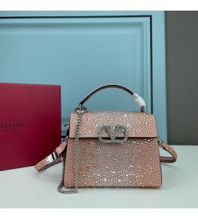 Dana Derisi Kiraz / Gümüşten Işıltılı Kristallere Sahip Valentino Mini Vsling El Çantası