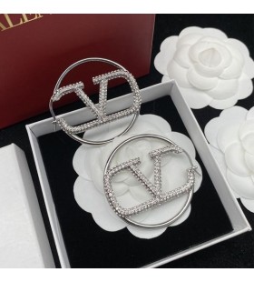 Valentino Büyük VLogo İmza Halka Küpe Metal Kristaller İle Gümüş