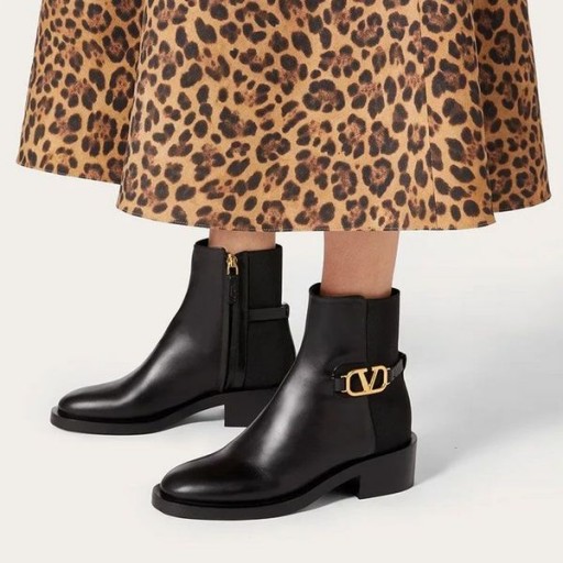 Valentino VLogo de la Firma de Botas de Tobillo de 30MM de las Mujeres de piel de Becerro Negro