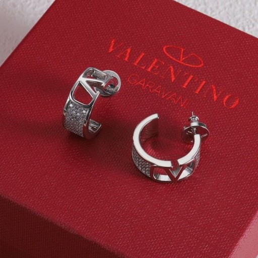 Valentino Pequeño VLogo Firma De Pendientes De Metal Con Cristales De Swarovski Plata