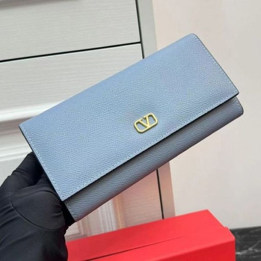 Valentino Gran VLogo Firma Plegables Billetera En Piel De Becerro Granulada Cielo Azul