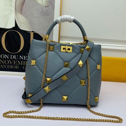 Valentino Meidum Romano Stud Bolso De Mano En Cuero De Napa Azul Cielo