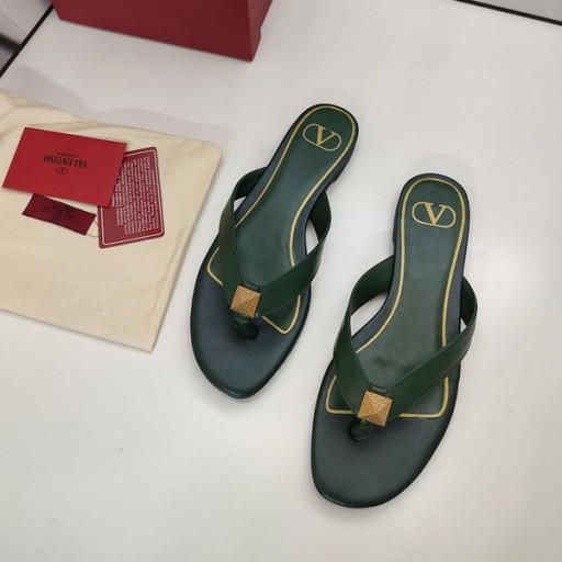 Valentino Un Montante De Flip-Flop Diapositivas De Las Mujeres De Piel De Becerro De Color Verde