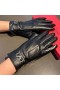 Valentino Cristales VLogo Firma Guantes Con Correas De Las Mujeres De Piel De Oveja Negro
