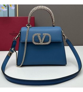 Valentino Pequeño Vsling Bolso de mano Con correa de piel de Cocodrilo y la Joya de Bordado En piel de Becerro Azul marino