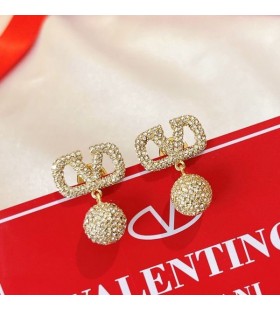 Valentino Mini VLogo Firma Colgante Pendientes En Metal Con Bolas De Cristal De Oro