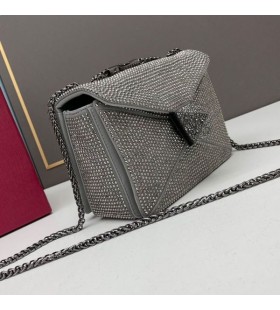 Valentino Pequeño Perno de Crossbody del Bolso Con Cadena y Espumoso Tacos En Gamuza Gris