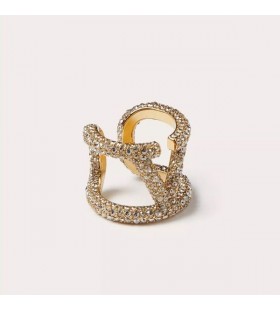 Valentino VLogo Firma De Apertura De Anillo De Metal Con Cristales De Swarovski Oro