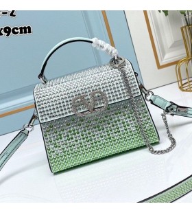 Valentino Mini Vsling Bolso De Mano Con Brillantes Cristales En Piel De Becerro Cielo Azul/Verde