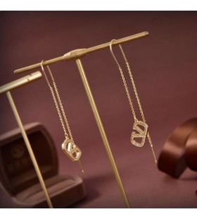 Valentino Pequeño VLogo Firma Cuelgan Aretes De Metal Con Cristales De Oro