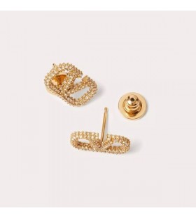 Valentino Mini VLogo Firma Aretes De Metal Con Cristales De Oro
