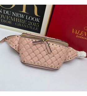 Valentino Gran Rockstud De La Espiga De La Correa De La Bolsa En Piel De Cordero De Color Rosa