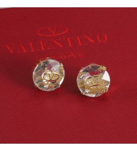 Valentino Micro VLogo Firma De Pendientes De Metal Con Cristal Blanco