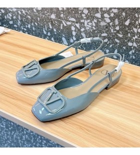Valentino VLogo Firma Slingback Pisos De Las Mujeres De Cuero De Patente De La Luz Azul