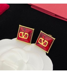 Valentino VLogo Firma Pendientes En Metal Con Plaza De Cristal Rojo