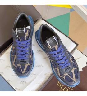 Valentino Lacerunner Zapatillas De Deporte Con VLogo Hombres Toile Iconographe Tela Azul/Transparente