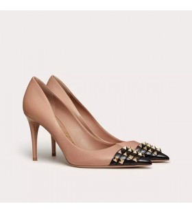 Valentino Rockstud Bombas Con Tachas Puntera De Las Mujeres De Cuero Suave De Color Rosa/Negro