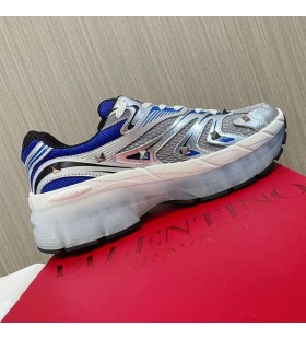 Valentino MS-296D Bajo la parte Superior de la Zapatilla de deporte de los Hombres de la Tela Y de piel de Becerro Azul/Plata