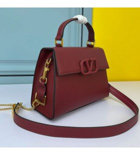 Valentino Pequeño Vsling Bolso De Mano En Piel De Becerro Granulada Borgoña