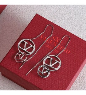 Valentino Pequeño VLogo Firma Cuelgan Aretes De Metal De Plata