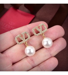 Valentino Mini VLogo Firma Colgante Pendientes En Metal Con Cristales y Perlas de Oro