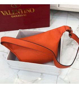 Valentino Pequeño VLogo De La Correa De La Bolsa En Piel De Becerro Granulada De Color Naranja