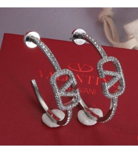 Valentino Medio VLogo Firma De Pendientes De Metal Con Cristales De Swarovski Plata