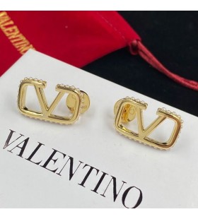 Valentino VLogo Firma Pendientes En Metal Con Mini Perlas De Oro