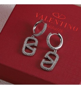 Valentino VLogo Firma Embellecido Pendientes En Metal Con Cristales De Plata