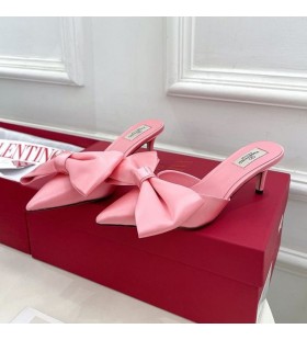 Valentino VLogo Arco Zapatos De Tacón Alto De Las Mulas, Las Mujeres De Seda De Color Rosa