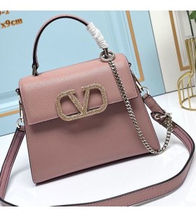 Valentino Pequeño Vsling Bolso Con Joyas, Bordados En Grano De Piel De Becerro De Color Rosa