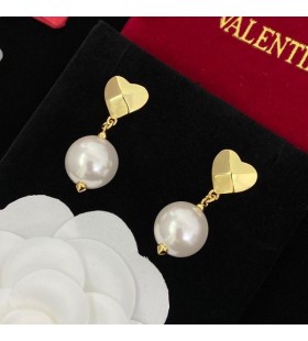 Valentino Mini Rockstud Colgante Pendientes En Metal Con Perlas De Oro