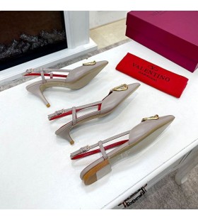 Valentino VLogo Firma Slingback Bombas Con Los Cristales De Las Mujeres De Piel De Becerro Marrón/Rojo