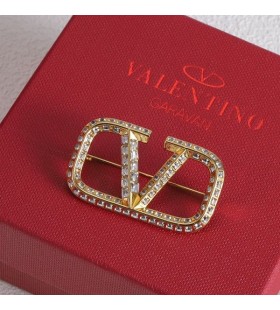 Valentino VLogo Firma Broche En Metal Con Cristales De Swarovski Oro
